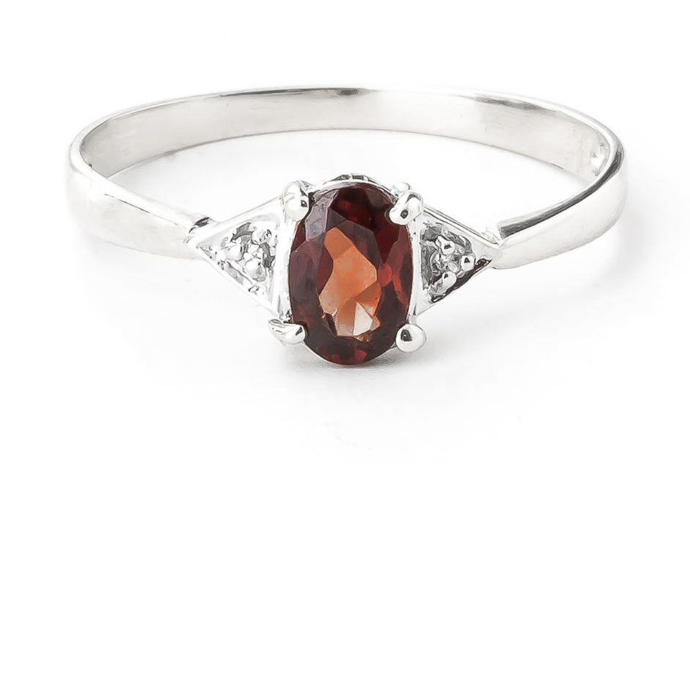 14K. SOLID GOLD RING WITH DIAMONDS & GARNET (White Gold)